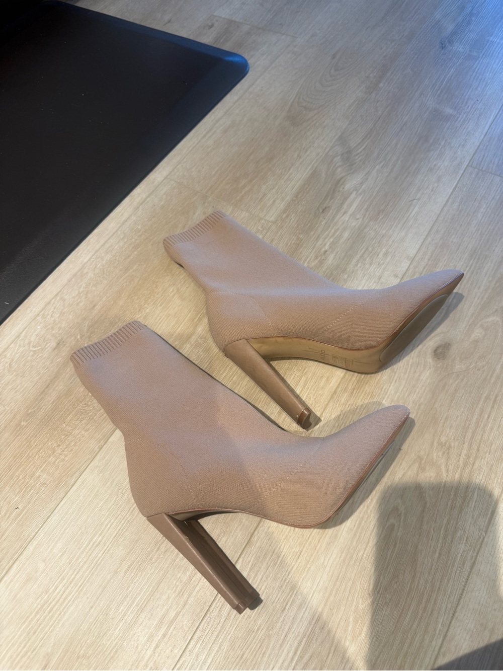 Aldo Nude/Taupe Sock Ankle Booties with High Block Heel